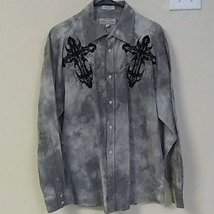 Distressed style button up cowboy hipster XL